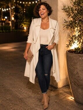 Chico's Cream Draped Open-Front Robe